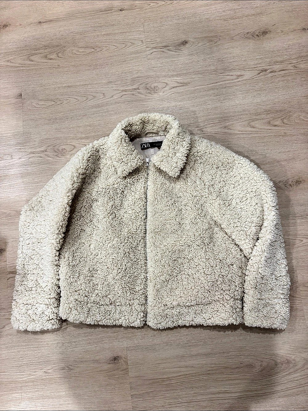 Zara Faux Shearling Teddy Zip Jacket Cream Small